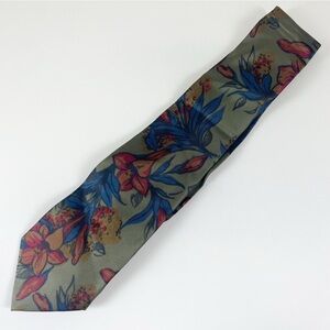 Jet Set Mens Tie Necktie Silk Made in Italy Olive Green Multicolor Floral